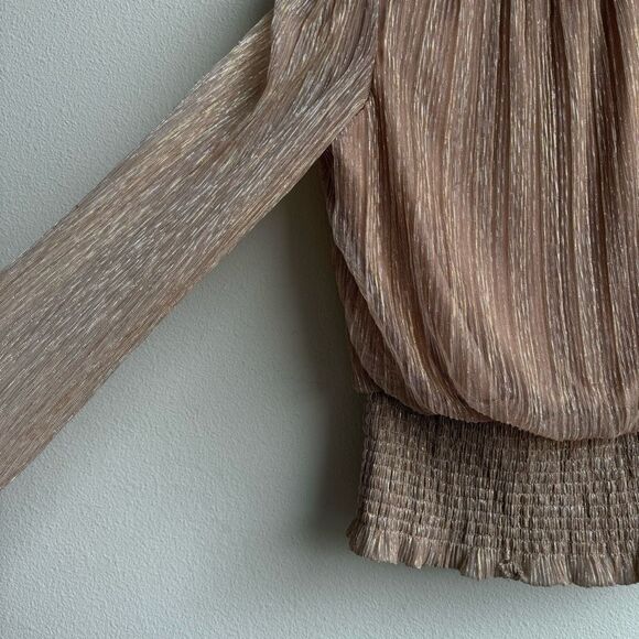 $5/$25 Joie Metallic Lurex High Neck Glitter Gold Feminine Blouse Size Medium - Picture 3 of 7